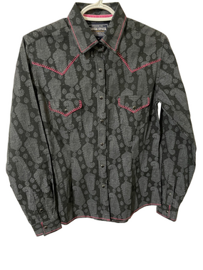 Nwots Tough Stock Black/Grey/Pink Paisley Pearl Snap Western Shirt Size XS